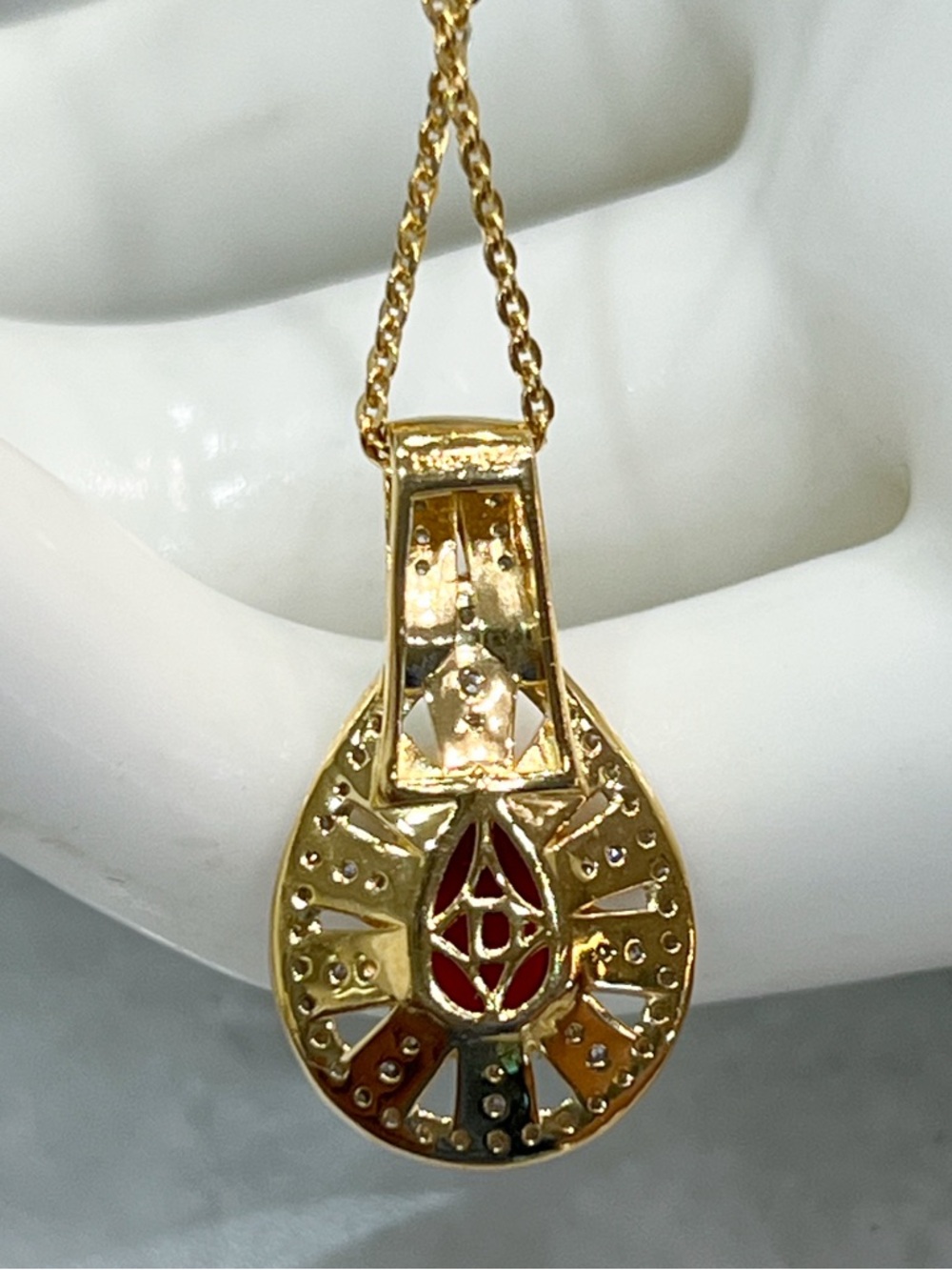 Mexican Fire Opal & Moissanite Vermril YG/SS Pendant 20” Necklace - Picture 11 of 14